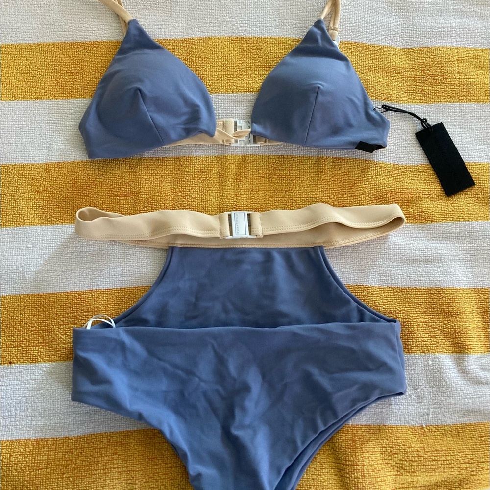 Kendall & Kylie Blue and Tan Bikini Set